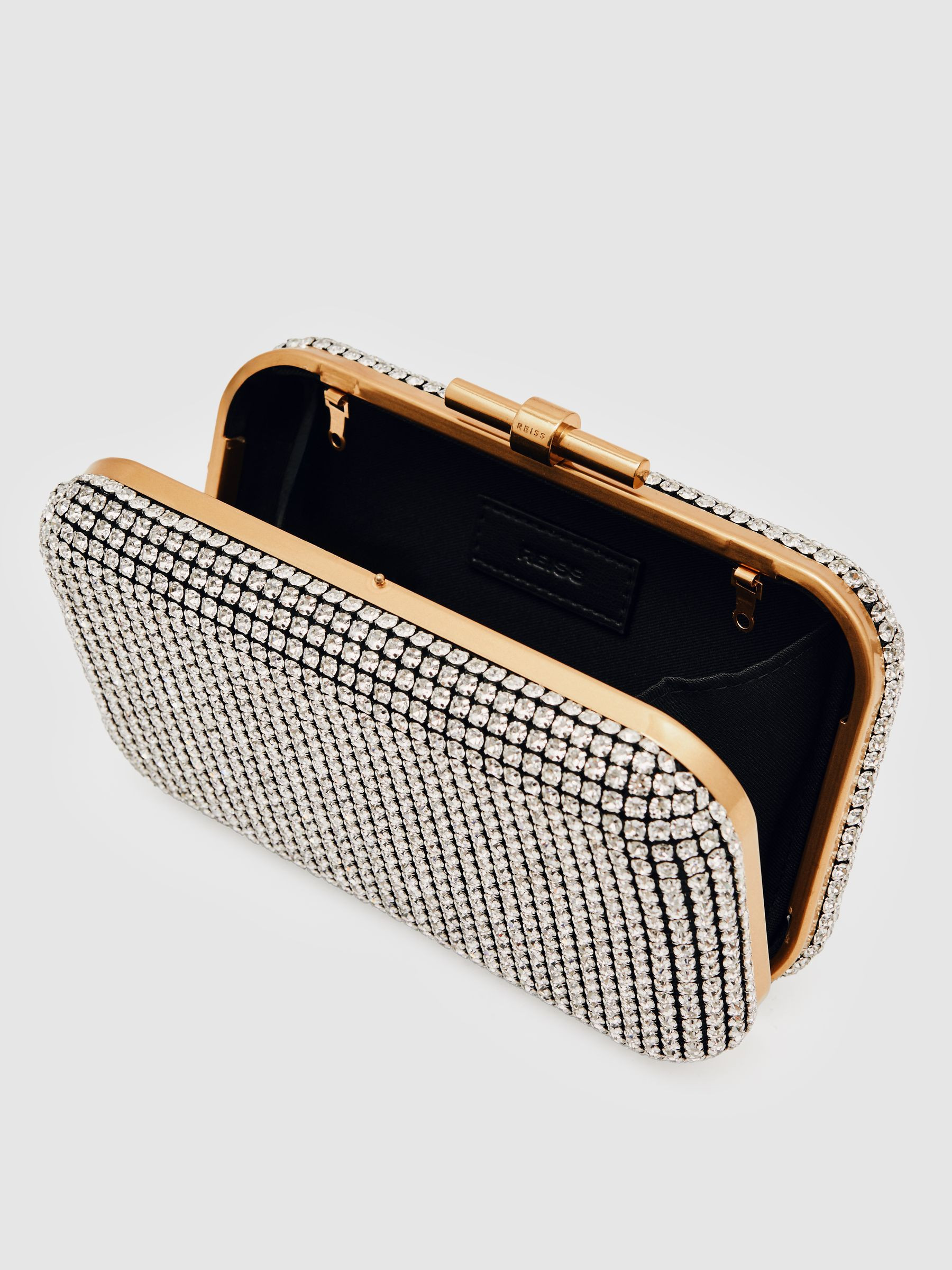 Reiss Crystal-Embellished Box Clutch Bag in Silver - REISS | Reiss UK