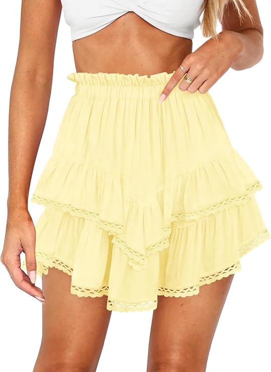 Women's High Waist Ruffle Mini Skirt Lace Trim Flowy Boho Skorts for Women Flared Tiered Golf Ten... | Amazon (US)