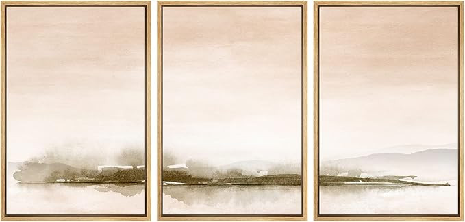 SIGNWIN Framed Canvas Print Wall Art Set Pastel Watercolor Island Mountain Lake Nature Wilderness... | Amazon (US)