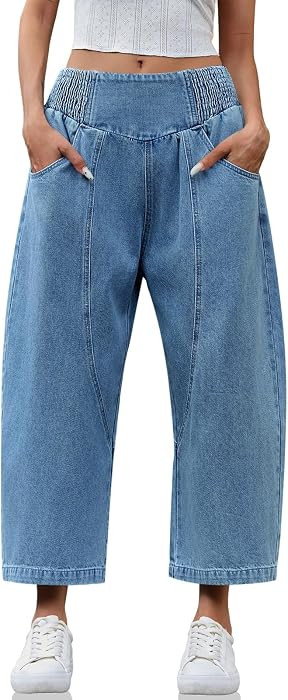 Cicy Bell Womens Wide Leg Cropped Jeans Baggy Boyfriend Mid Denim Pants | Amazon (US)