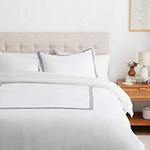 Amazon Basics Embroidered Hotel Stitch Duvet Cover Set - Soft, Easy-Wash Microfiber - Full/Queen,... | Amazon (US)