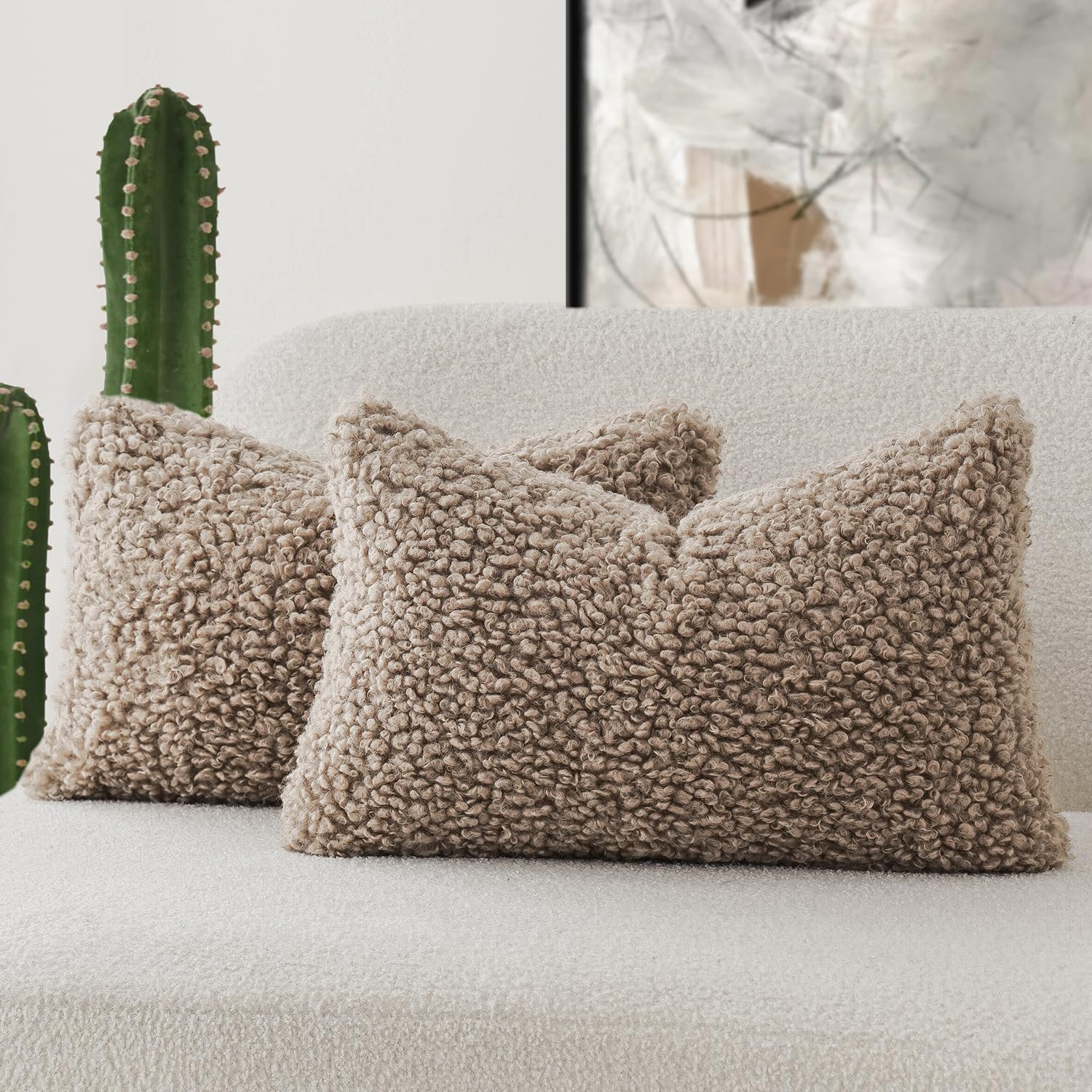 Foindtower Set of 2 Curly Teddy Wool Pillow Covers Decorative Boucle Textured Lumbar Throw Pillow... | Amazon (US)