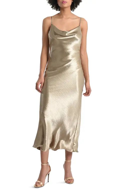 Molly Bracken Metallic Satin Slip Dress in Gold at Nordstrom, Size Large | Nordstrom