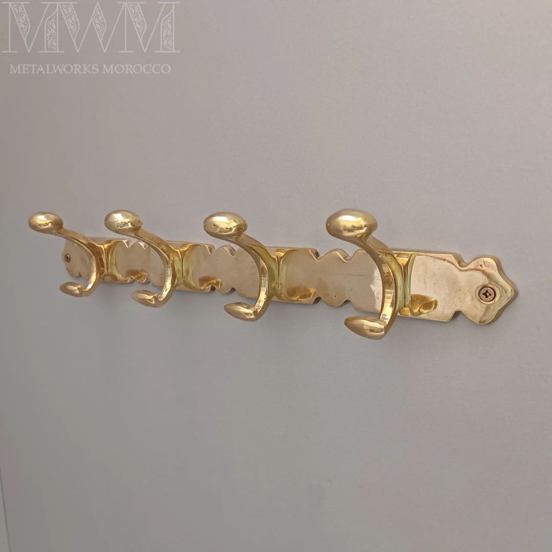 Unlacquered Brass Coat Rack Handmade Wall Coat Hooks - Etsy | Etsy (US)
