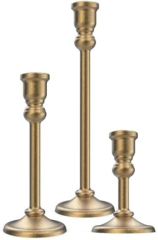 3-Piece Metal Candle Holders Set - Heavy Duty Alloy Taper Candlesticks for Table Centerpiece, Chr... | Amazon (US)