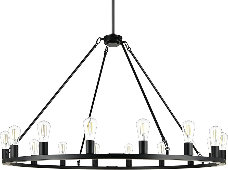 Linea di Liara Sonoro Black Chandelier Dining Room Light Fixture Extra Large Wagon Wheel Chandelier Rustic Round Industrial Modern Farmhouse Chandeliers for Dining Room Entryway, 17 Bulbs Included | Amazon (US)