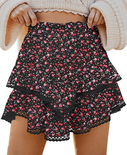 TARSE Womens Flowy Shorts High Waist Pleated Mini Skirts Casual Boho Ruffle Tiered Skorts Cute Ve... | Amazon (US)
