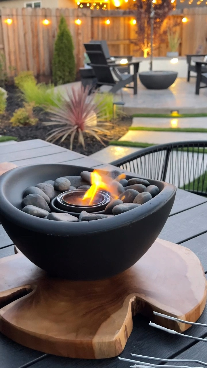 Walking into cozy season with a tabletop fire pit and outdoor living space to enjoy all season!! Table top fire pit, backyard oasis, outdoor living, backyard furniture, black outdoor dining table, s’mores

#LTKSaleAlert #LTKHome #LTKSeasonal