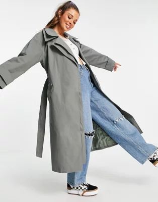 ASOS DESIGN double layer trench coat in charcoal | ASOS (Global)