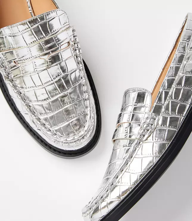 Metallic Embossed Penny Loafers | LOFT