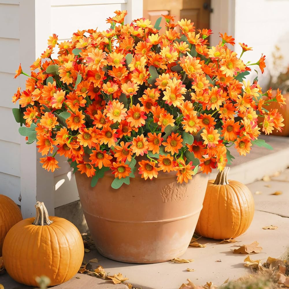 Ouddy Decor 12 Bundles Artificial Fall Flowers for Decoration, Fake Mums Silk Daisy Flowers UV Re... | Amazon (US)