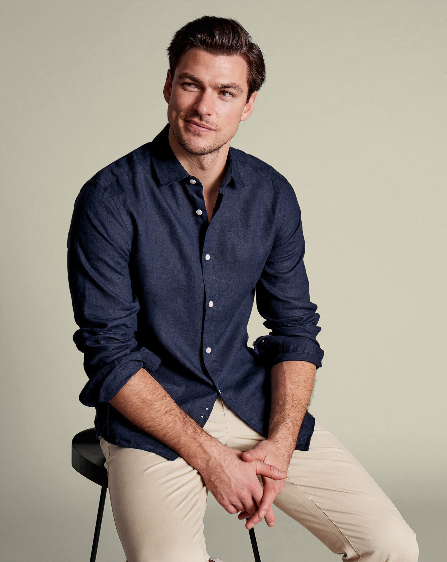 Pure Linen Shirt - Navy | Charles Tyrwhitt
