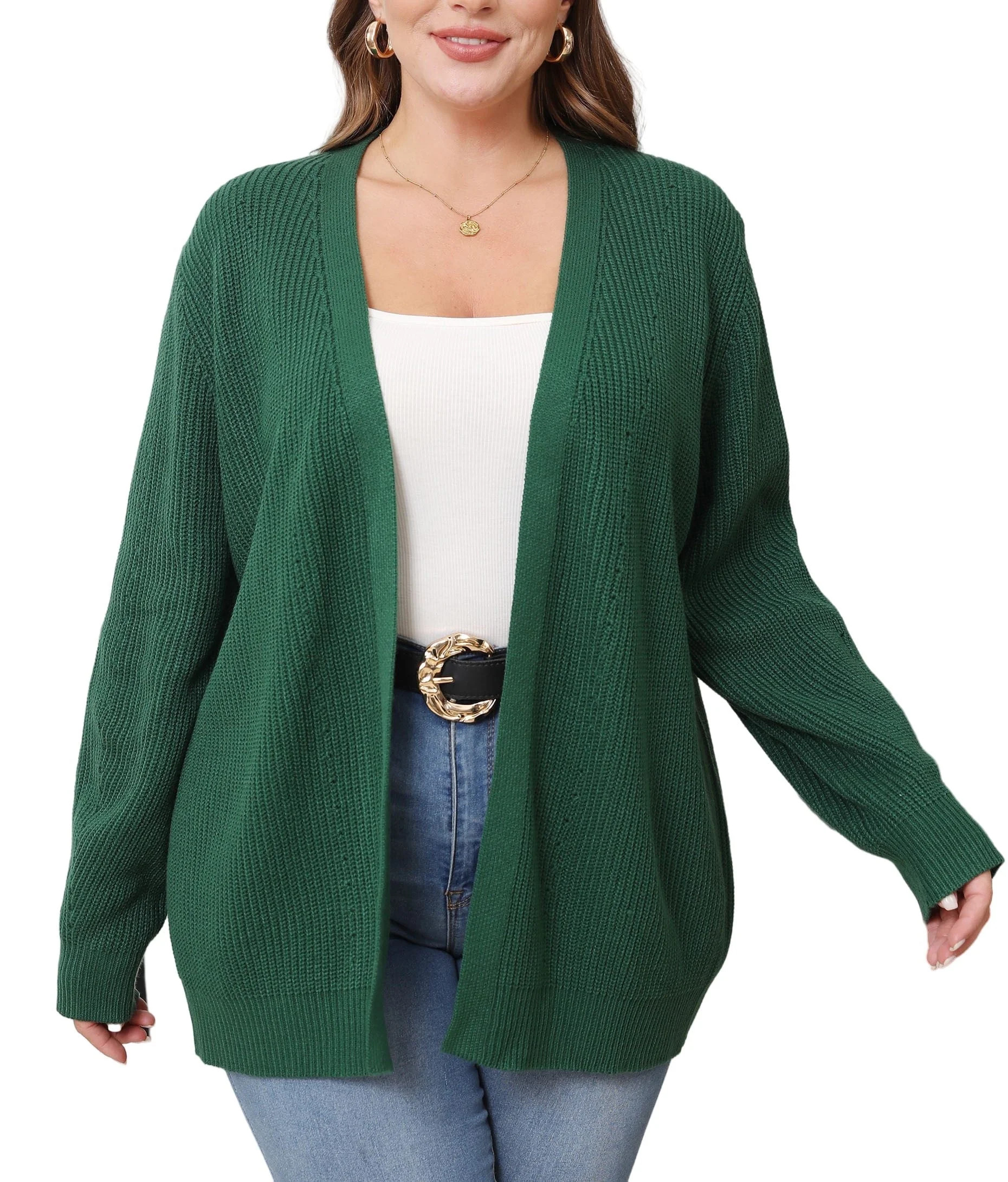 Daystry Fall Winter Womens Plus Size Open Front Casual Long Sleeve Chunky Cable Knit Classic Swea... | Walmart (US)