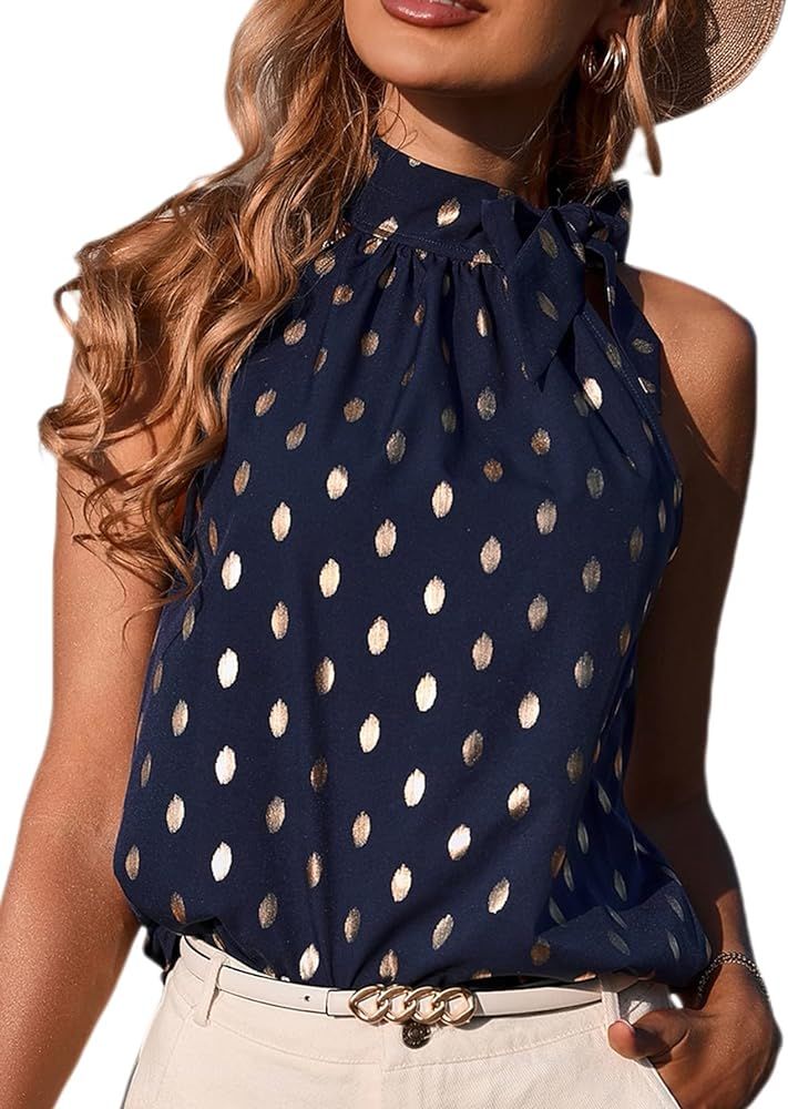 Verdusa Women's Casual Polka Dot Halter Top Loose Sleeveless Tie Back Tank Tops | Amazon (US)