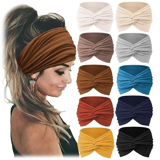 Jesries 10 PCS Women Headbands African Wide Hair Wrap Extra Turban Head Bands for Lady Large Spor... | Amazon (US)