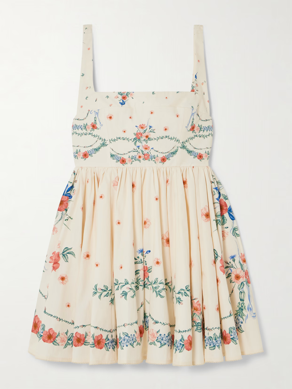 Agua by Agua Bendita - Hierbabuena Mosqueta Gathered Floral-print Cotton-poplin Mini Dress - White | NET-A-PORTER (US)