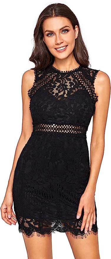 Verdusa Women's Sleeveless Scalloped Hem Fitted Floral Lace Bodycon Dress | Amazon (US)