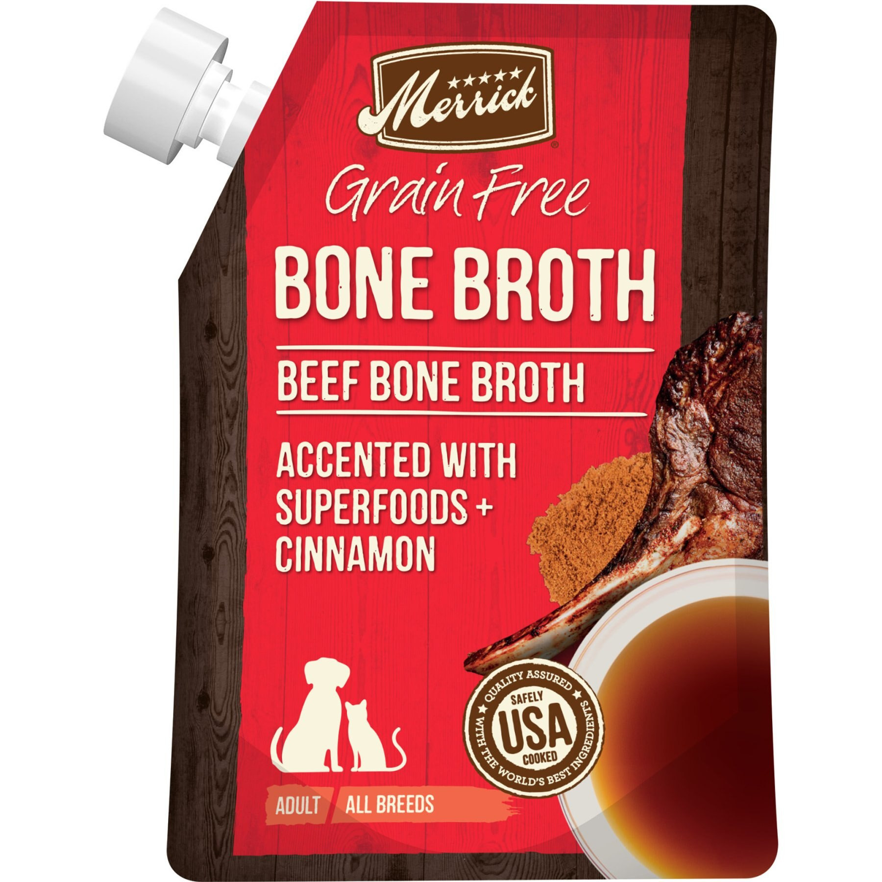 Merrick Beef Bone Broth Grain-Free Wet Dog & Cat Food Topper, 16-oz pouch | Chewy