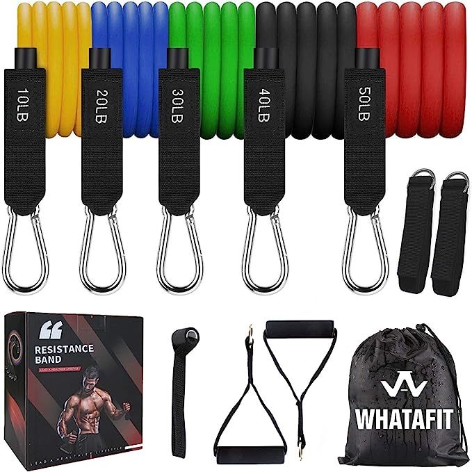 Whatafit Resistance Bands Set, Exercise Bands with Door Anchor, Handles, Waterproof Carry Bag, Le... | Amazon (US)