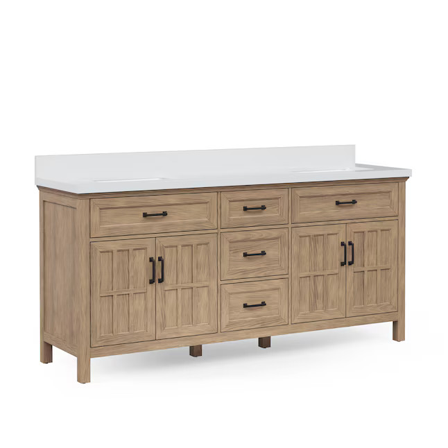 allen + roth Cantrell 72-in Clear Oak Undermount Double Sink Bathroom Vanity with White Engineere... | Lowe's