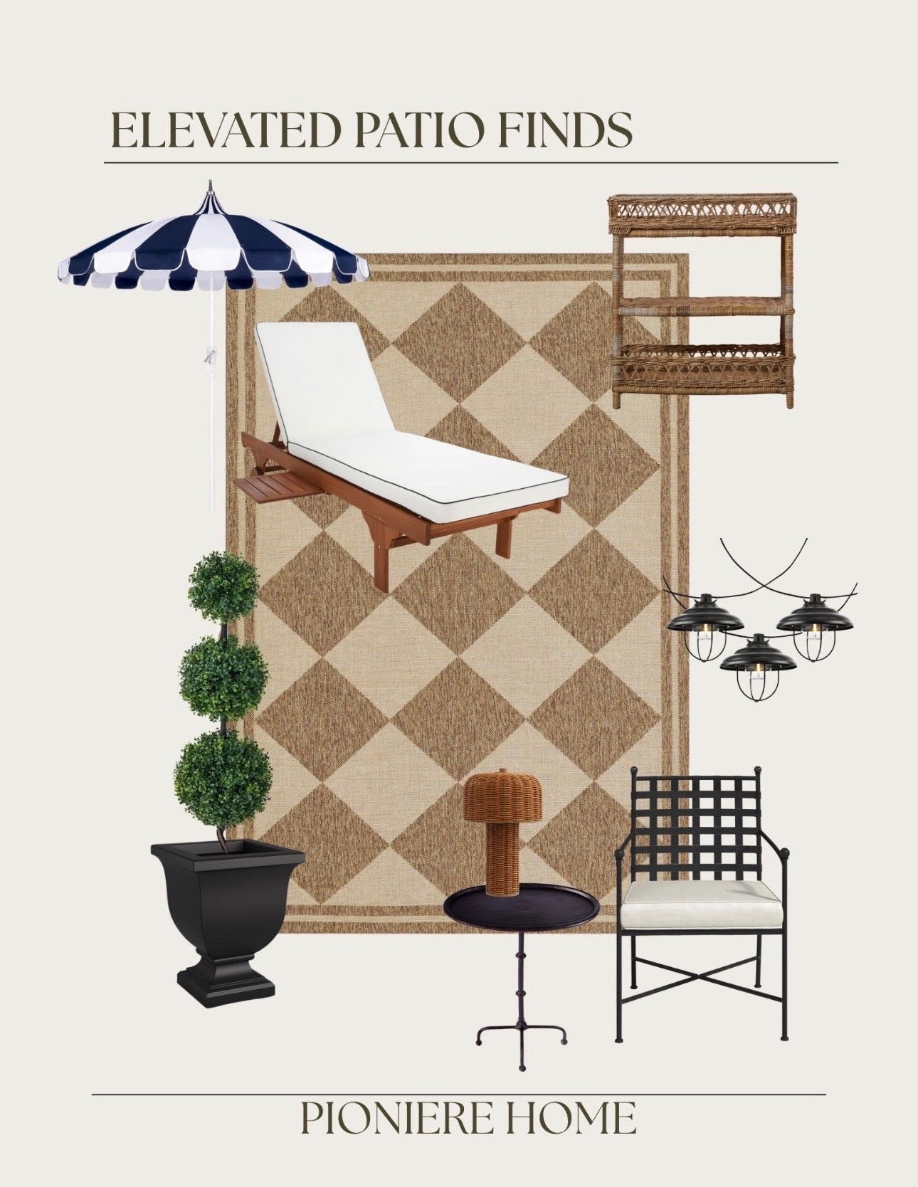 Elevated patio finds from Wayfair. Outdoor furniture and decor. Checkered outdoor rug, black and white patio furniture, outdoor bar cart, metal dining chairs, string lights  



#LTKHome #LTKSaleAlert #LTKSeasonal