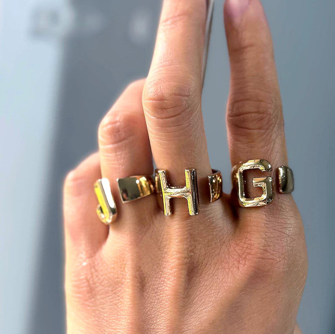 Gold Plated Initial Ring: Adjustable Personalized Monogram - Etsy | Etsy (US)