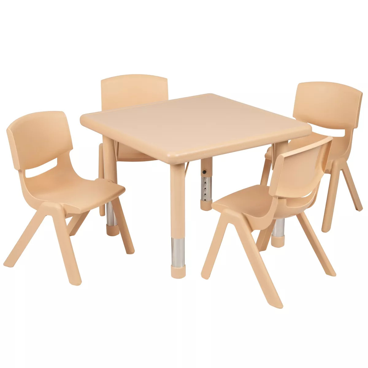 Emma and Oliver 24" Square Natural Plastic Height Adjustable Activity Table Set with 4 Chairs | Target