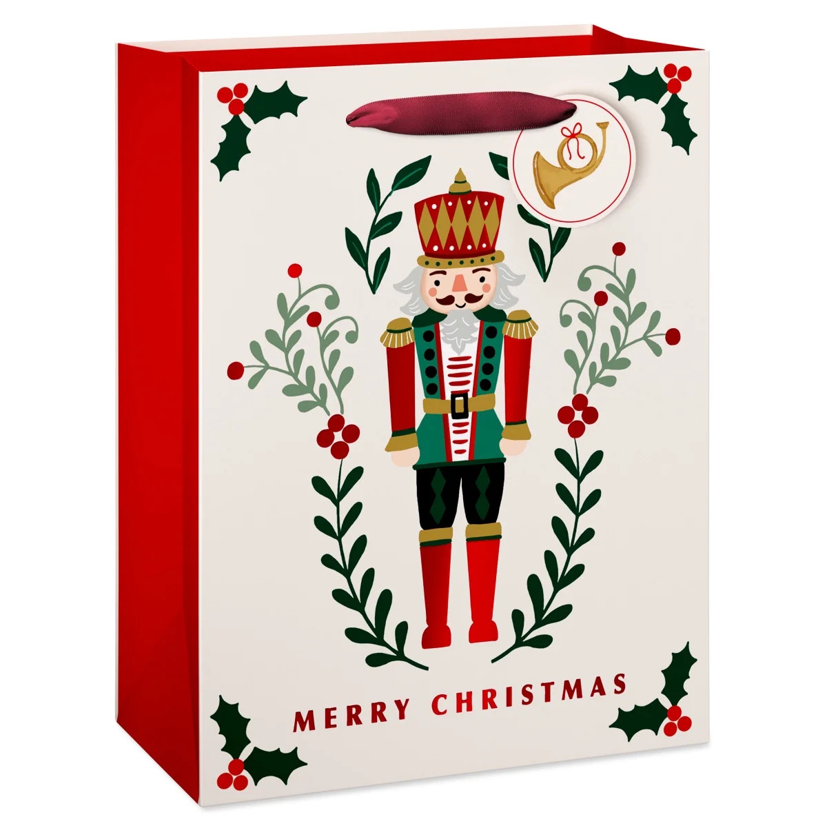 Medium Ivory Merry Christmas Nutcracker Paper Gift Bag, 7.5" x 4.5" x 9.87", by Holiday Time | Walmart (US)