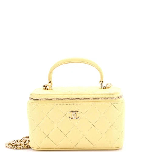 Chanel Classic Top Handle Vanity Case with Chain Quilted Lambskin Small | eBay US