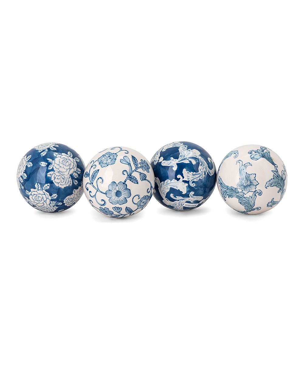 IMAX Bowl Stuffers - Indigo & White Floral Ceramic Orb - Set of Four | Zulily