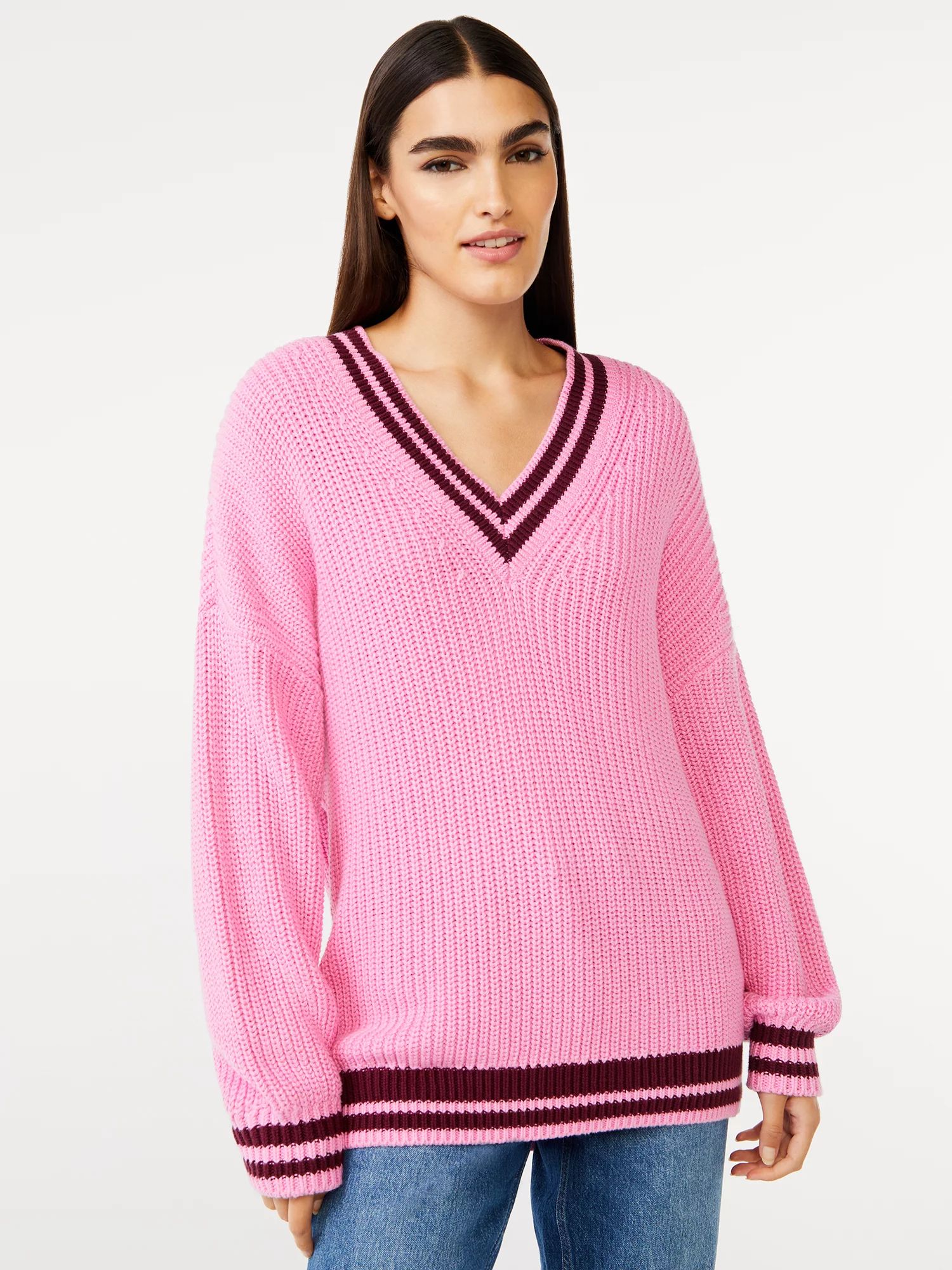 Free Assembly Women's Wide V-Neck Sweater with Long Sleeves - Walmart.com | Walmart (US)