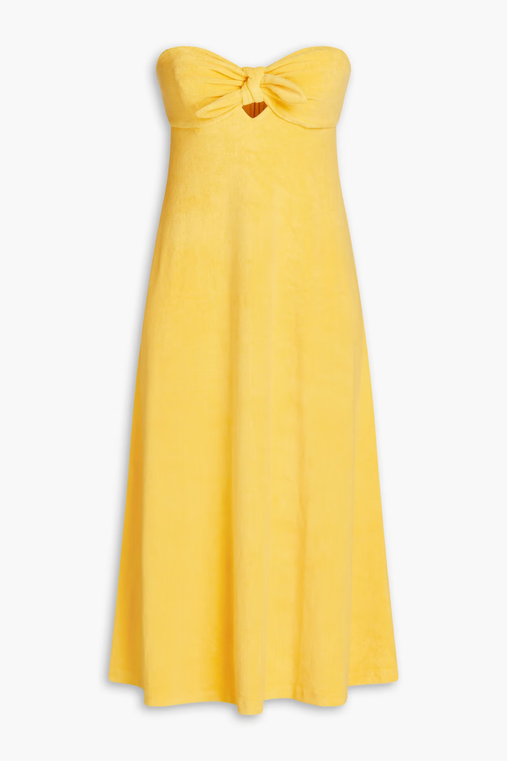 Strapless knotted cotton-blend terry midi dress | The Outnet (US and CA)