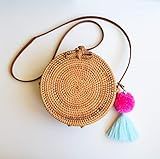 Hot Pink And Mint Tassel Keychain Pompom Tassel for Handbags Pom Pom Keychain Straw Bag Tassel Beach | Amazon (US)