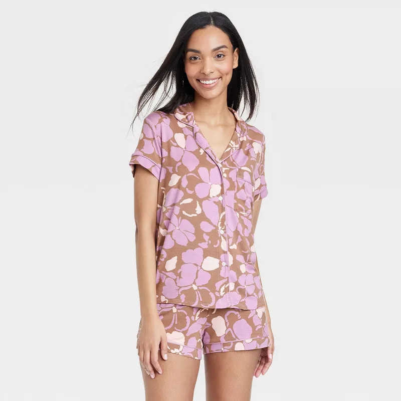 Women's Beautifully Soft Short Sleeve Notch Collar Top and Shorts Pajama Set - Stars Above™ | Target