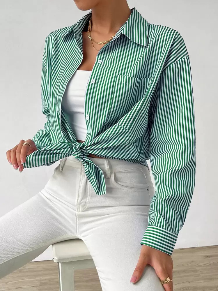 SHEIN EZwear Striped Print Drop Shoulder Shirt | SHEIN