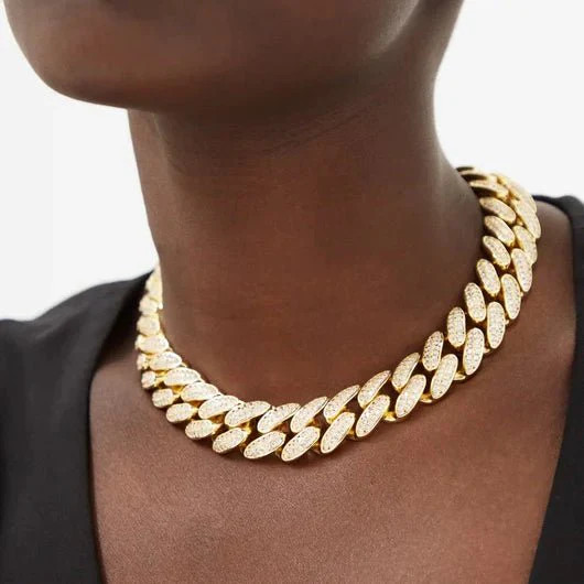 RUTH PAVÉ XL CURB CHAIN COLLAR NECKLACE - GOLD | Fallon Jewelry