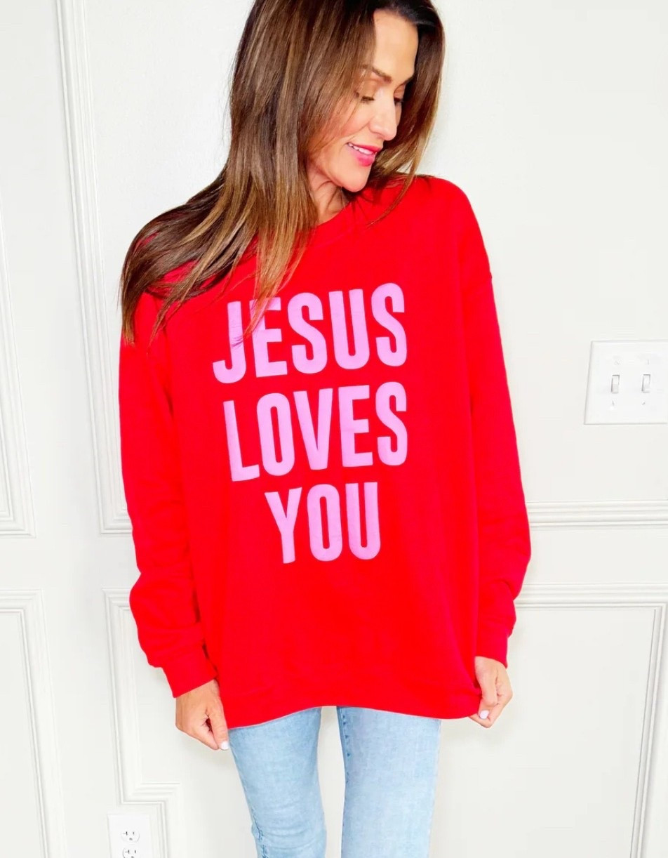 The cutest ‘Jesus Loves You’ sweatshirt for Valentine’s Day and everyday…. ❤️ ✝️ 💌 

#LTKgrwm #LTKootd #LTKOver40