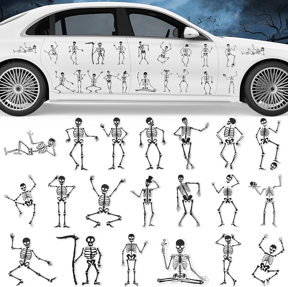 Halloween Reflective Car Magnets Decoration 20Pcs, Magnetic Halloween Skeleton Car Decals Fridge ... | Amazon (US)