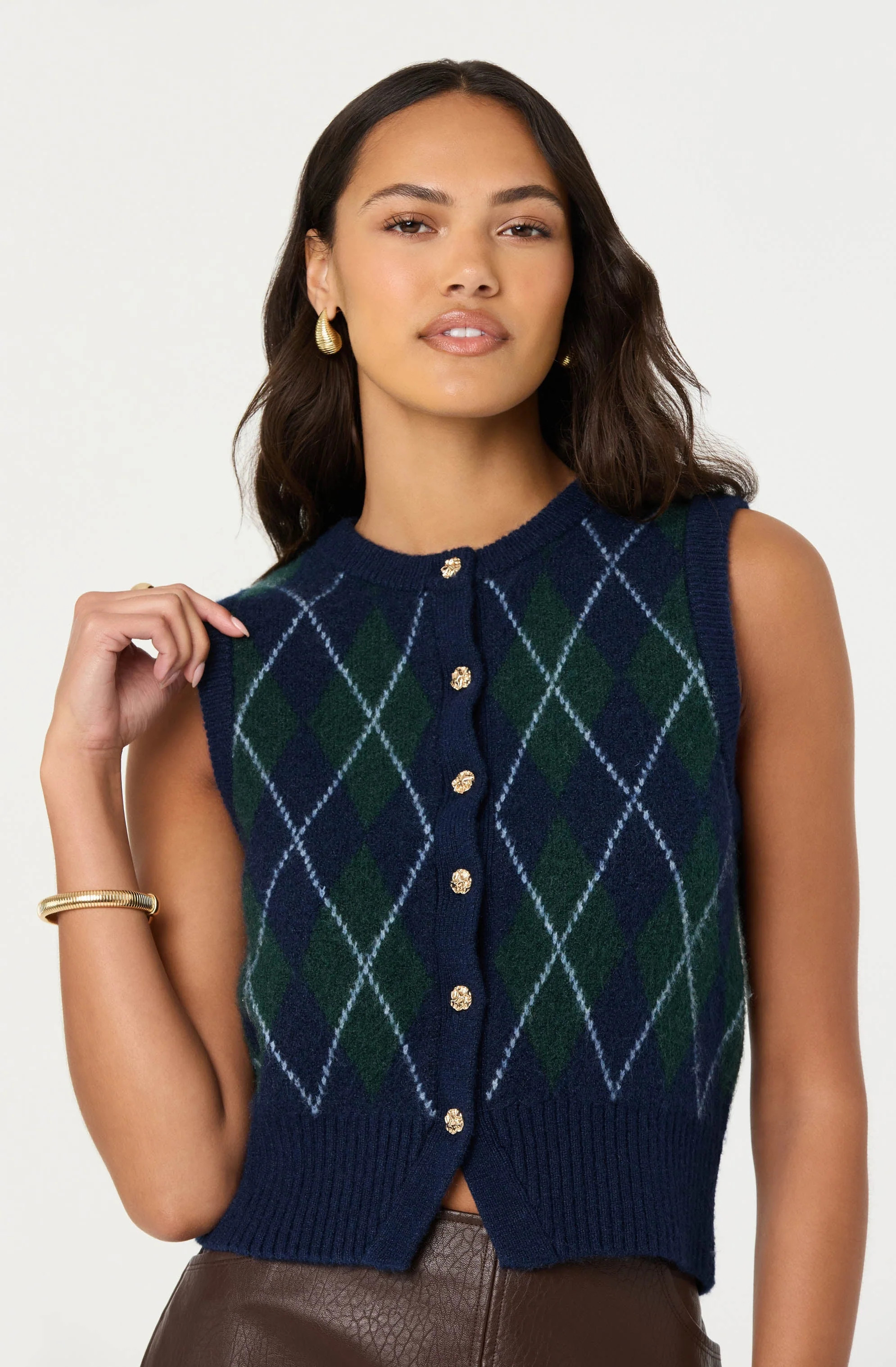 Abbie Argyle Sweater Vest - Green blue argyle / XS | ASTR The Label (US)