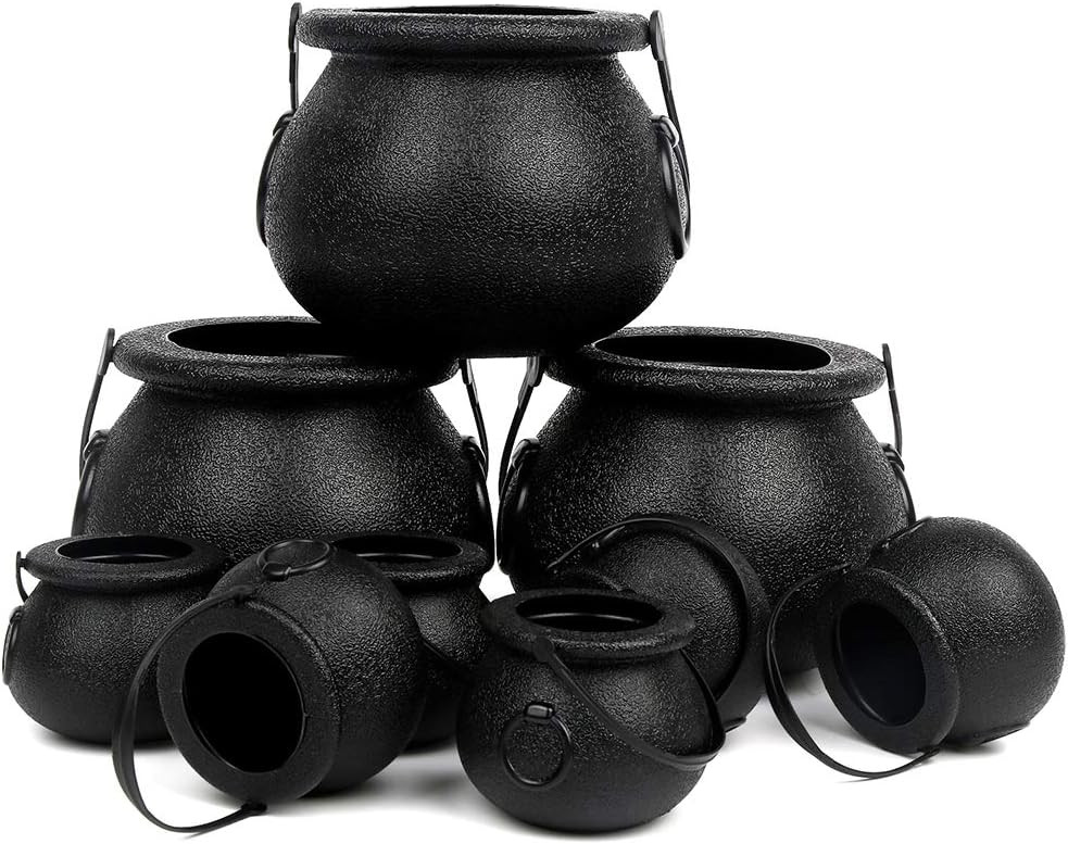 CCINEE Black Cauldron with Handle, 4Inch Plastic Candy Kettle Bucket for St.Patrick's Day, Candy Holders for Halloween Witch Party Favor Decor,Pack of 9 | Amazon (US)