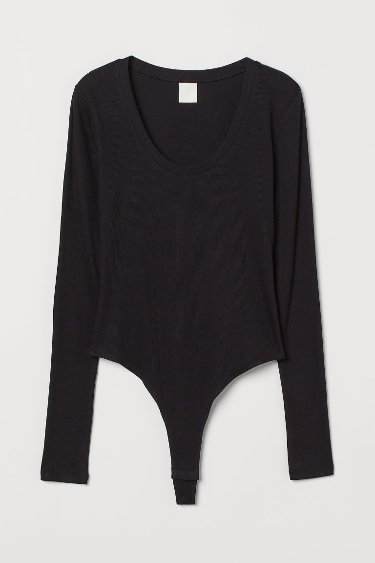 H & M - Ribbed Thong Bodysuit - Black | H&M (US + CA)