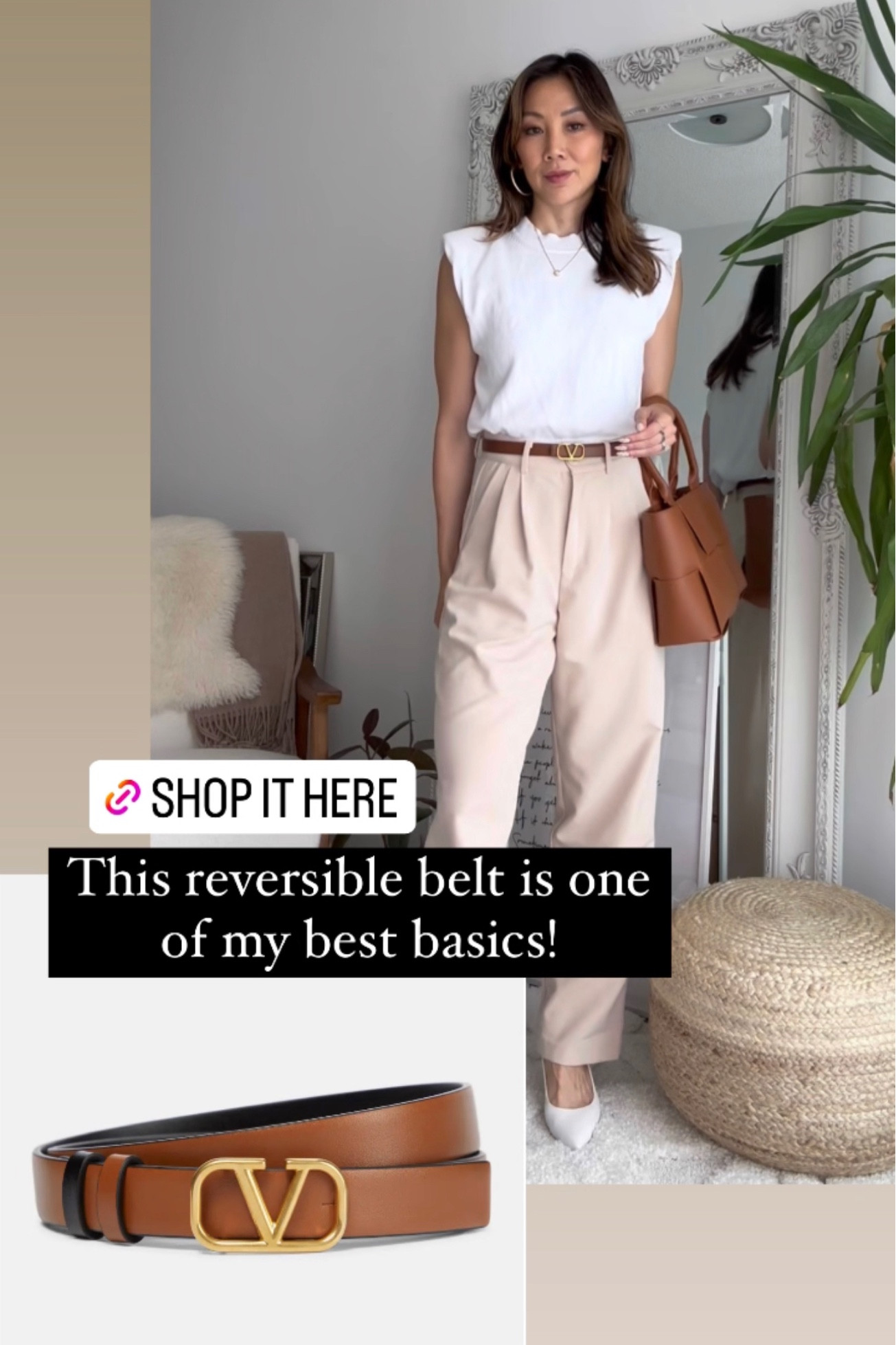 This reversible Valentino belt is one of the best basics to invest in. It instantly elevates any outfit, and the fact that you can wear it brown or black makes it so versatile. Plus, you can take the buckle off completely and put it on your other belts, which is another bonus. 

#LTKFind #LTKitbag #LTKworkwear