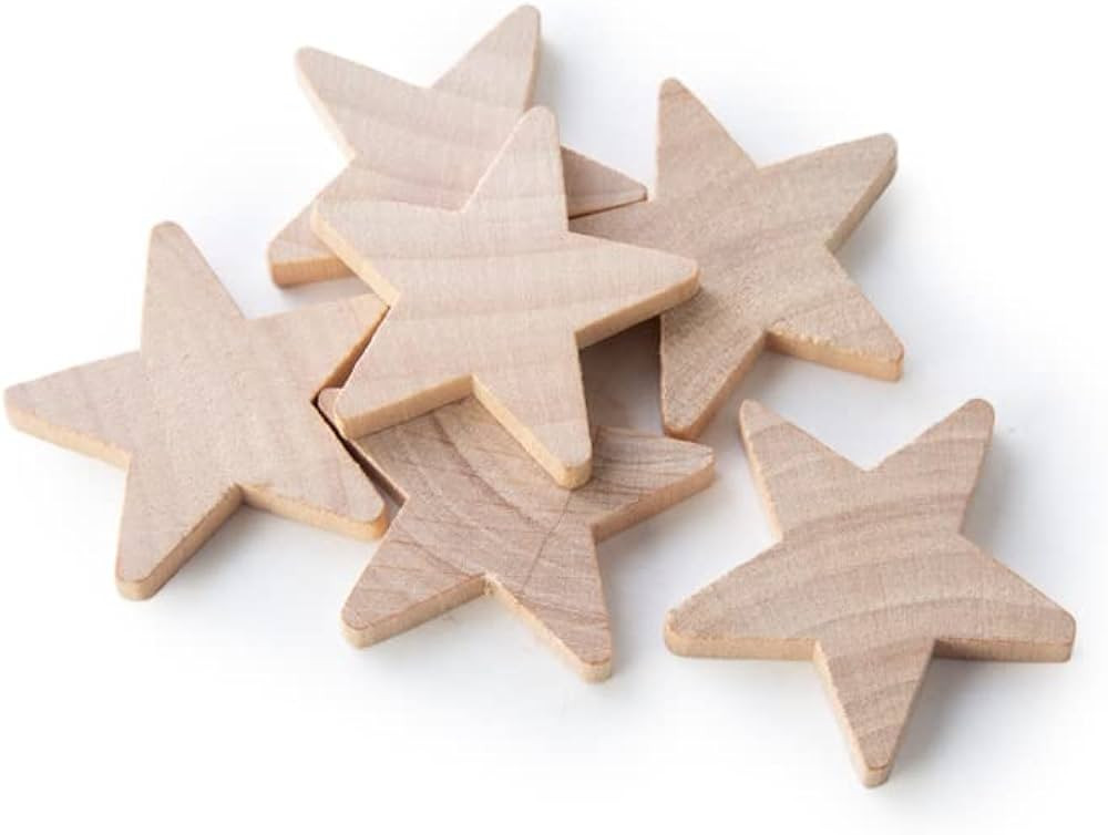 1-1/2 inch Natural Unfinished Wood Star Cutout Shape, 3/16 inch Thick - 25 Pack | Amazon (US)