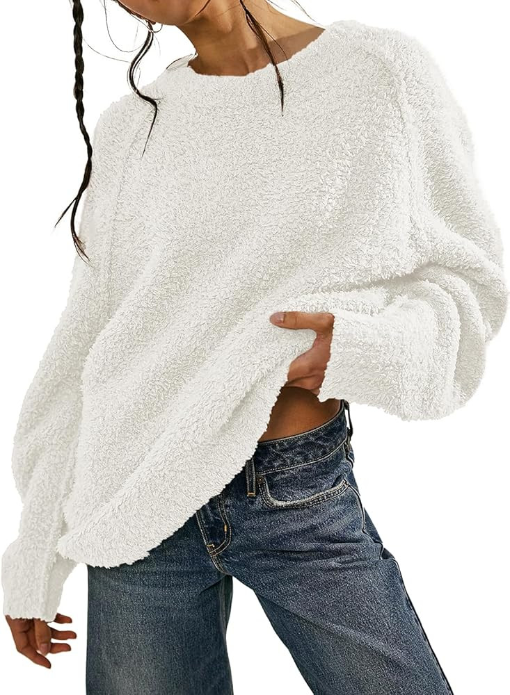 Beaully Women's Oversized Long Sleeve Crewneck Fuzzy Knit Warm Sweaters 2025 Fall Pullover Sweate... | Amazon (US)