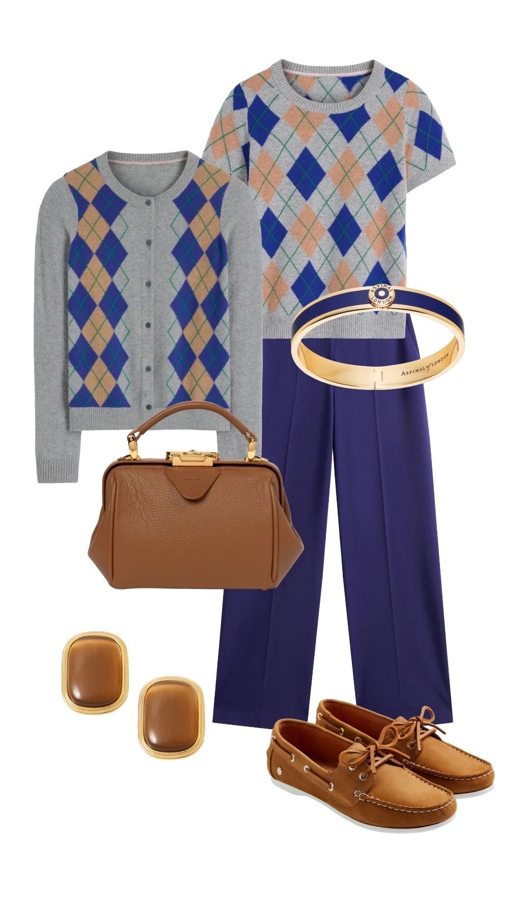 Whether your job calls for seriously chic outfits, or you’re glad to dress up on weekends, these new cashmere argyle separates from Boden are the preppy pieces that will see you look elegant any day of the week 🤎💙🤎

Elsie Cashmere Grey, Blue & Camel Cardigan & Short Sleeve Cashmere Knit Sweater - NEW at Boden

Monroe Violet Blue Trousers - NEW at Hobbs

Mini Sophie Bag in Cognac Tan Leather - Cambridge Satchel Company (larger size available)

Salcombe Deck Shoes in Tan Leather Nubuck - Fairfax & Favor

Cats Eye Brown Stone Cabochon Earrings - Veronica Beard 

Gemstone Enamel Bangle in Navy with Lapis Lazuli - Aspinal of London

#LTKluxury 
#LTKFashionMonth #LTKstylingtip #LTKshoes #LTKbag #LTKworkwear

#LTKuk #LTKautumn #LTKeurope