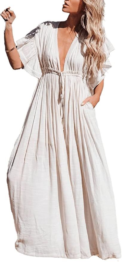 Wander Agio Womens Skirt Long Dress Bikini Cover Up Beach Swimear Coverups Cardigan Button Dresse... | Amazon (US)