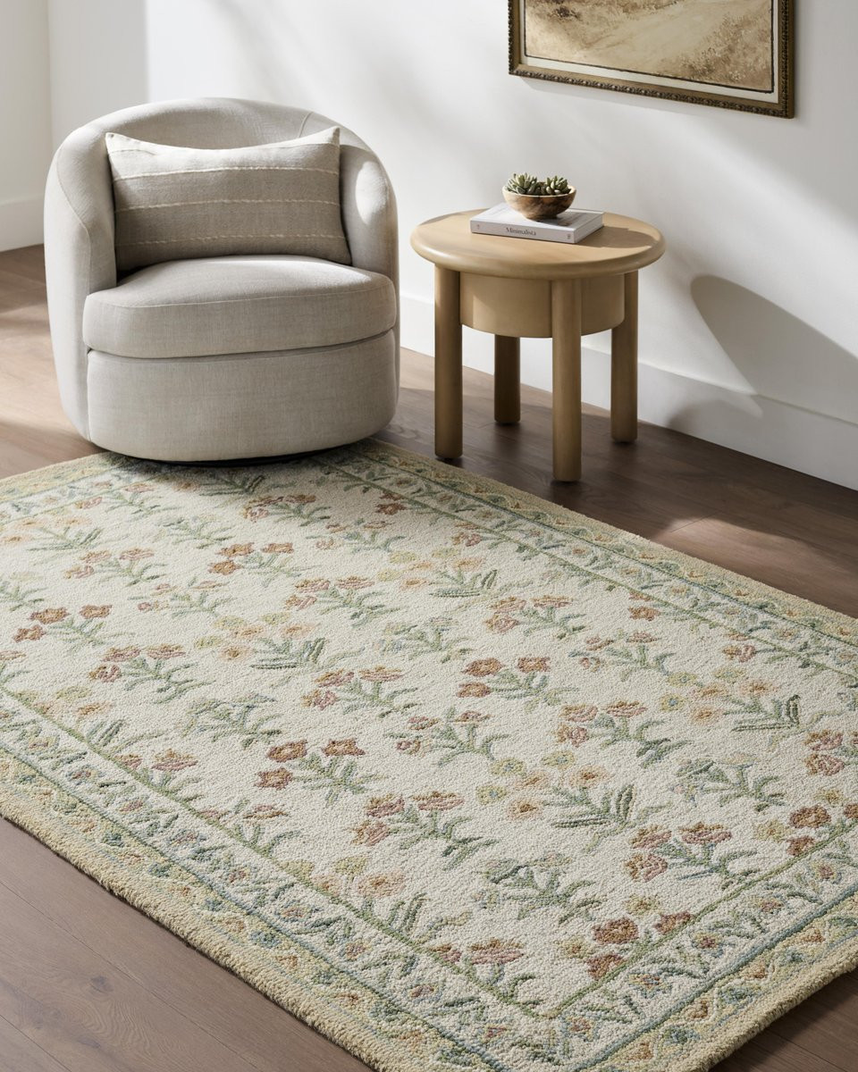 Fairfax 768465 Beige/Green/Orange (FFX-2300) Wool Hand-Tufted Area Rug | Rugs Direct