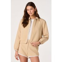 ASTR the Label | Reid Scallop Trim Bomber Jacket in Taupe | Size L | ASTR The Label (US)