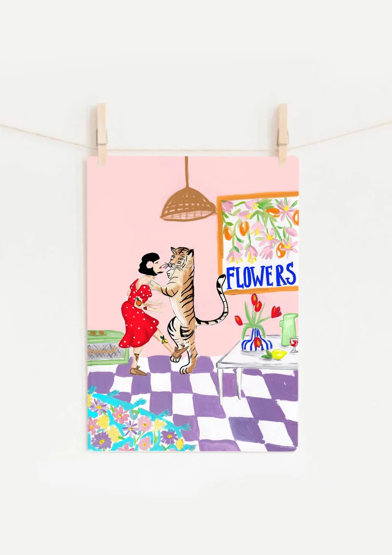 Dancing Tiger Illustration  Art Print  Unique Wall Art  | Etsy UK | Etsy (UK)