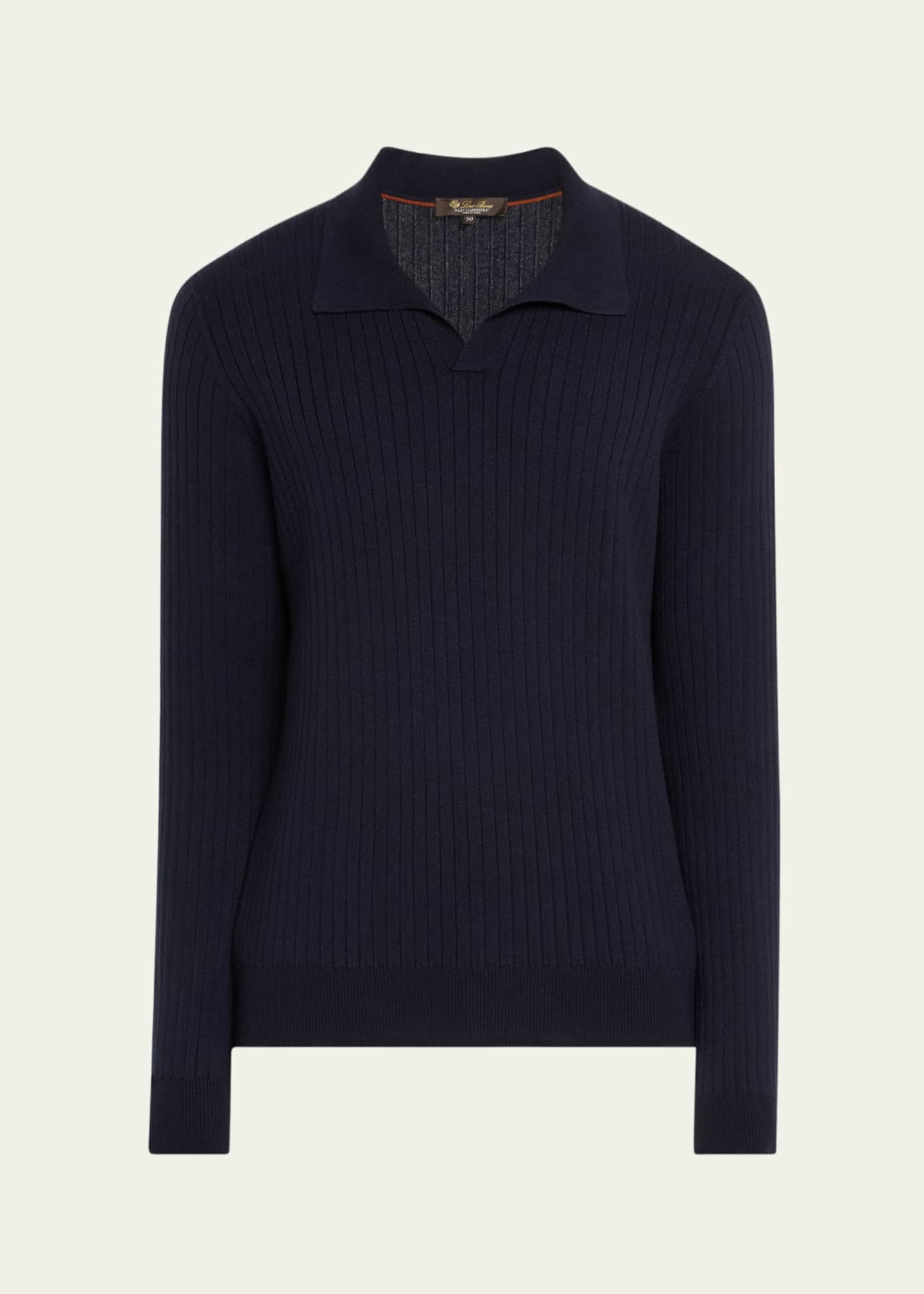 Loro Piana Men's Lexington Baby Cashmere Ribbed Polo Sweater | Bergdorf Goodman